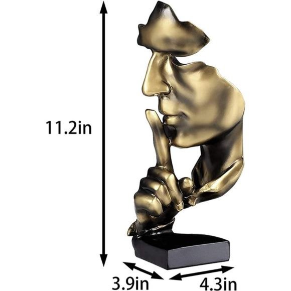 Thinker Statue, Silence is Gold Abstract Art Figurine, Modern Home Resin - Picture 3 of 6